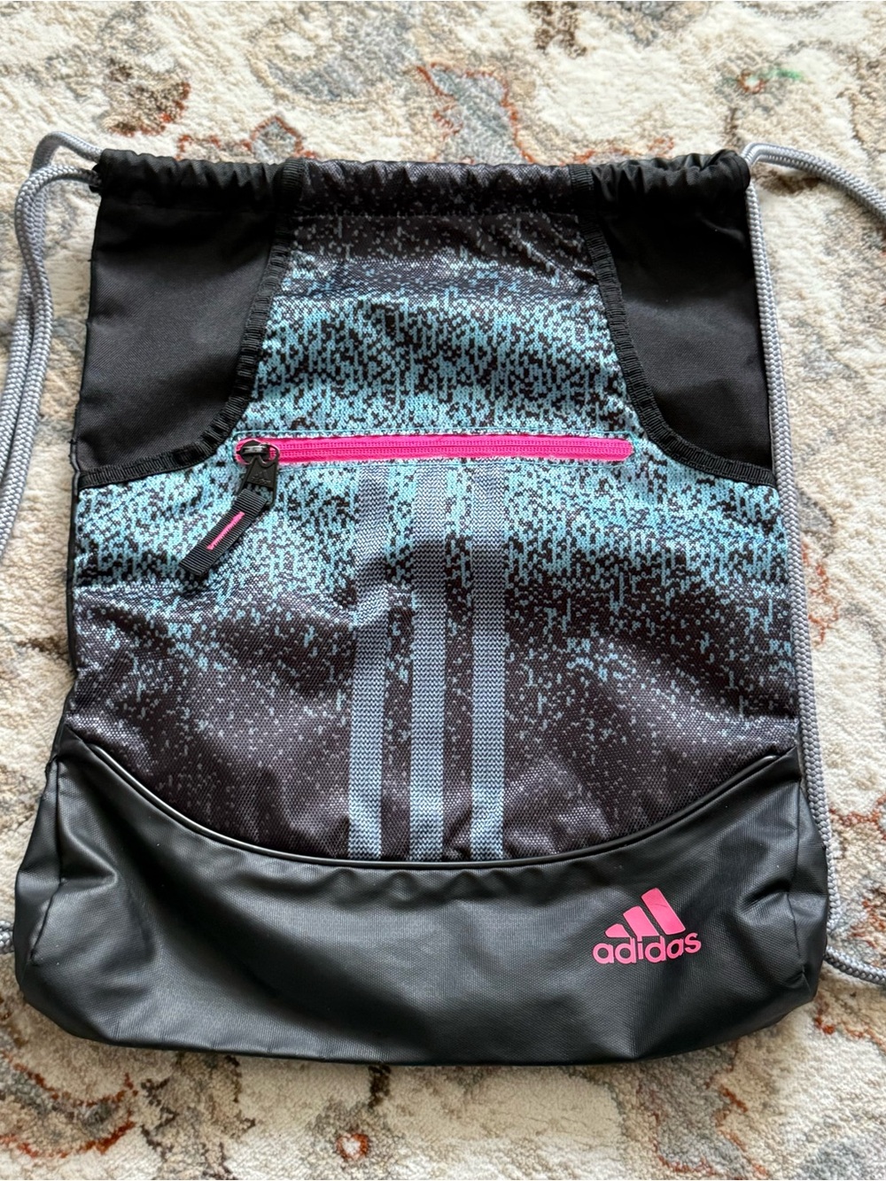 adidas Black, Pink & Aqua Drawstring Backpack